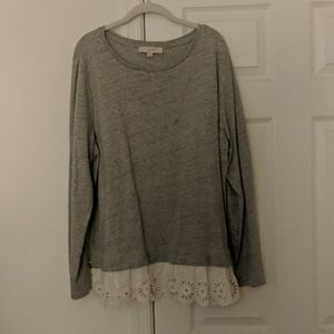 LOFT Heather Grey Eyelet Sweater